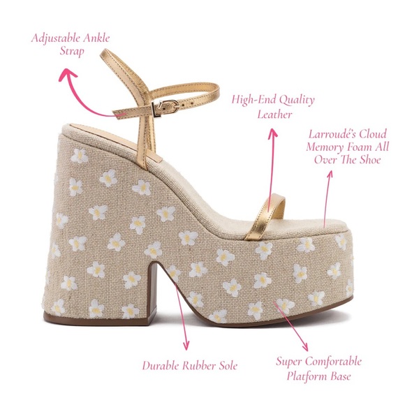 Platform Sandal In Gold Metallic Leather and Raffia - Picture 8 of 10